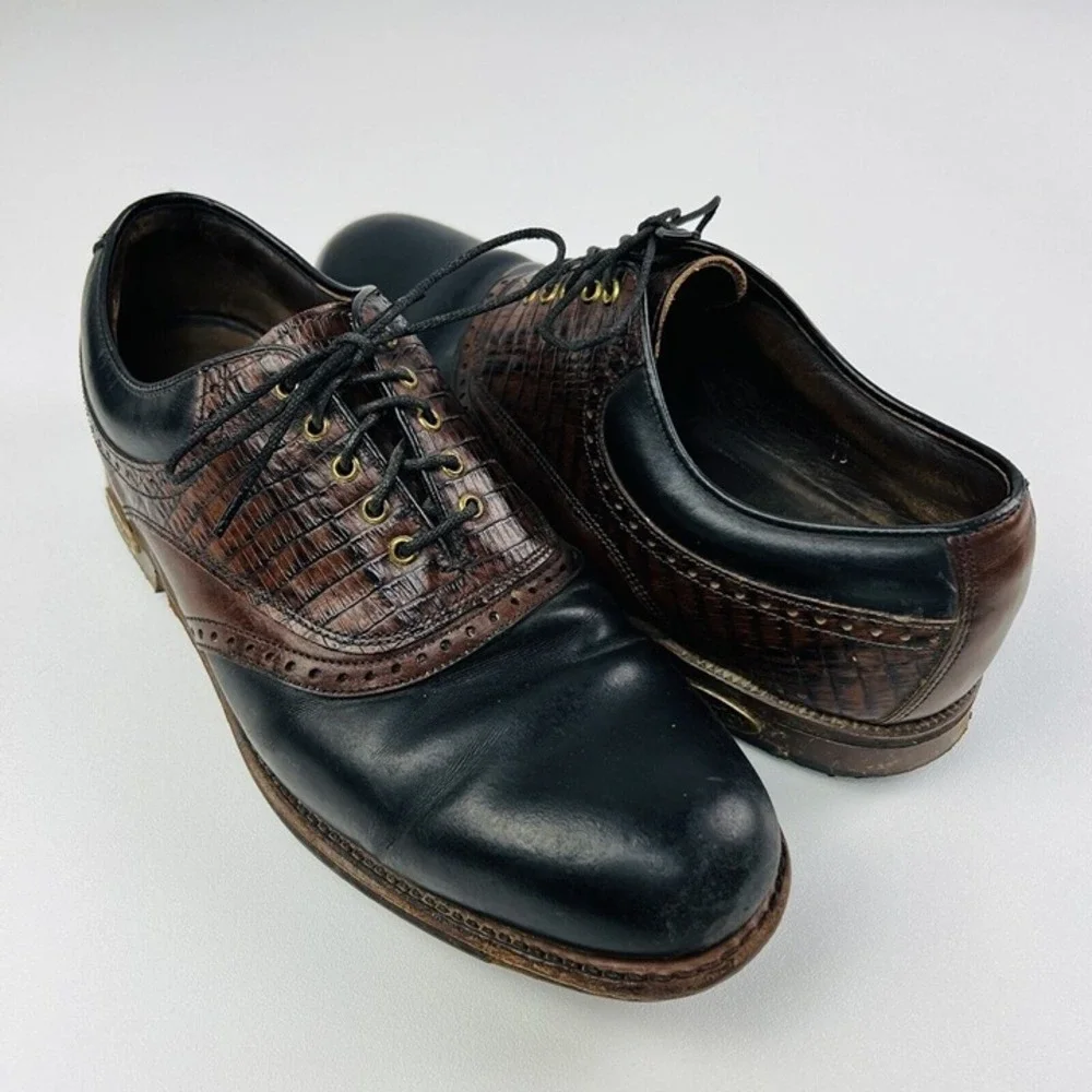 FootJoy Premiere Classics Dry Black w/ Brown Lizard Golf Shoes Mens Size 10 C‎